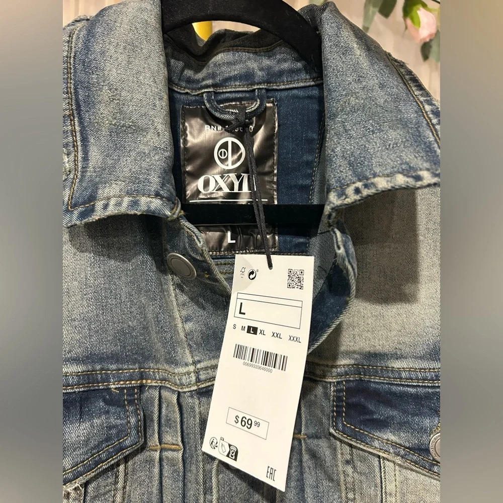 Men's Washed Denim Jacket - Blue Distressed
